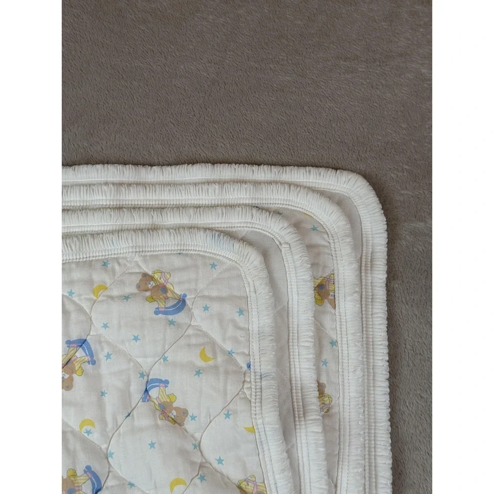 Vtg Triboro Baby Crib Quilt Teddy Bear Rocking Horse Boys And Girls White USA
